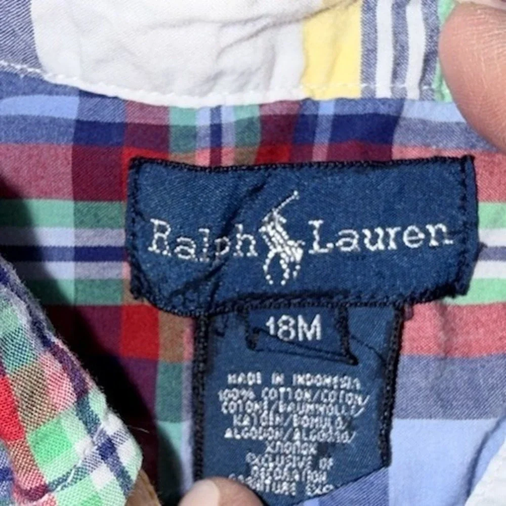 Ralph Lauren Infant Boys ShortSleeve Mult Plaid Shirt-Sz 18 M-Button Down Collar